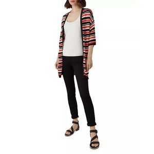 Karen Millen Women's Medium Orange Black‎ White Striped Open Front Long Cardigan